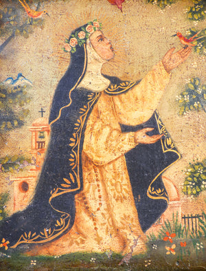 quadro santa rosa da lima cuzco peru 1700 dipinto olio tela cornice barocco