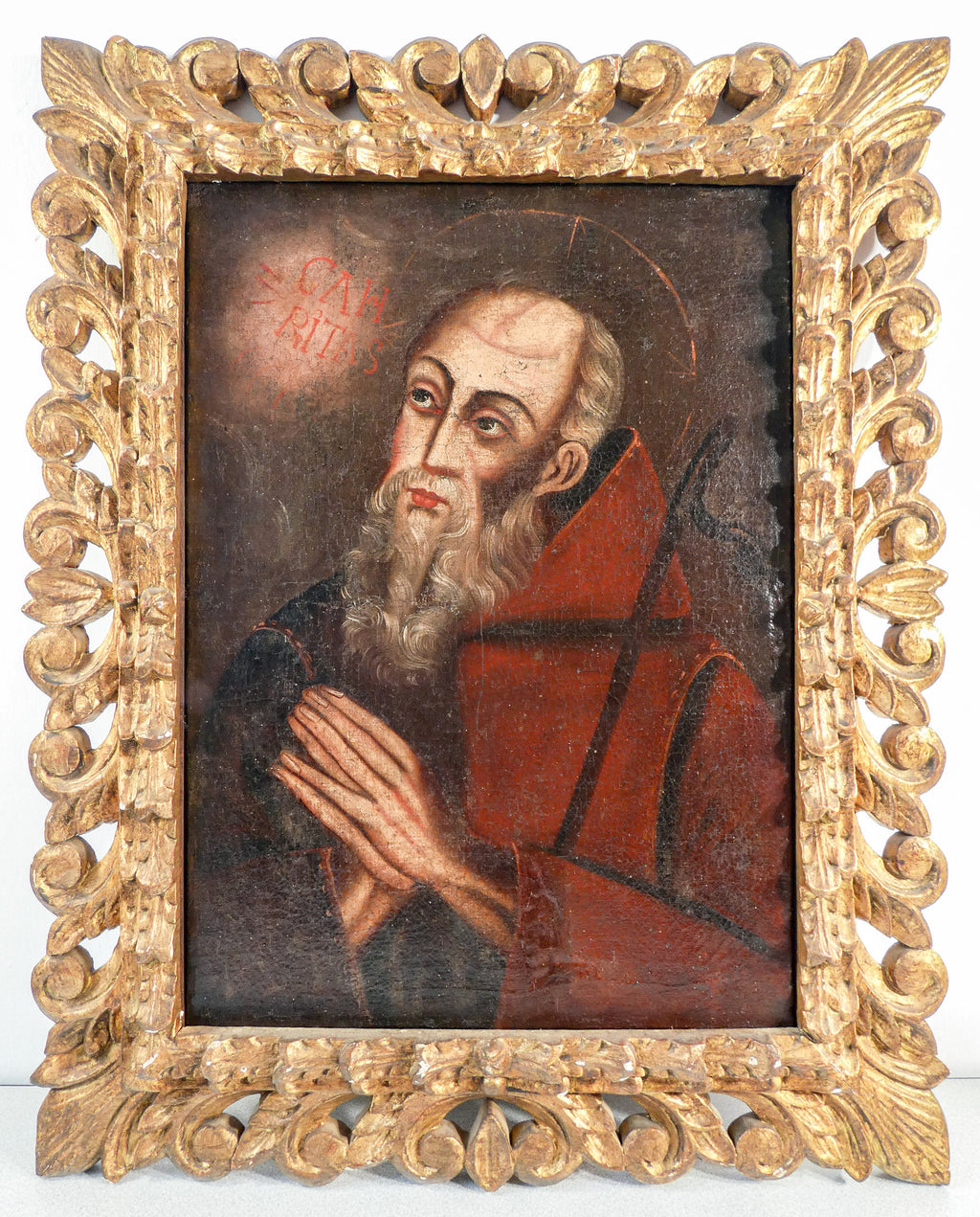 quadro santo epoca 1600 monaco abate ritratto volto dipinto olio tela antico