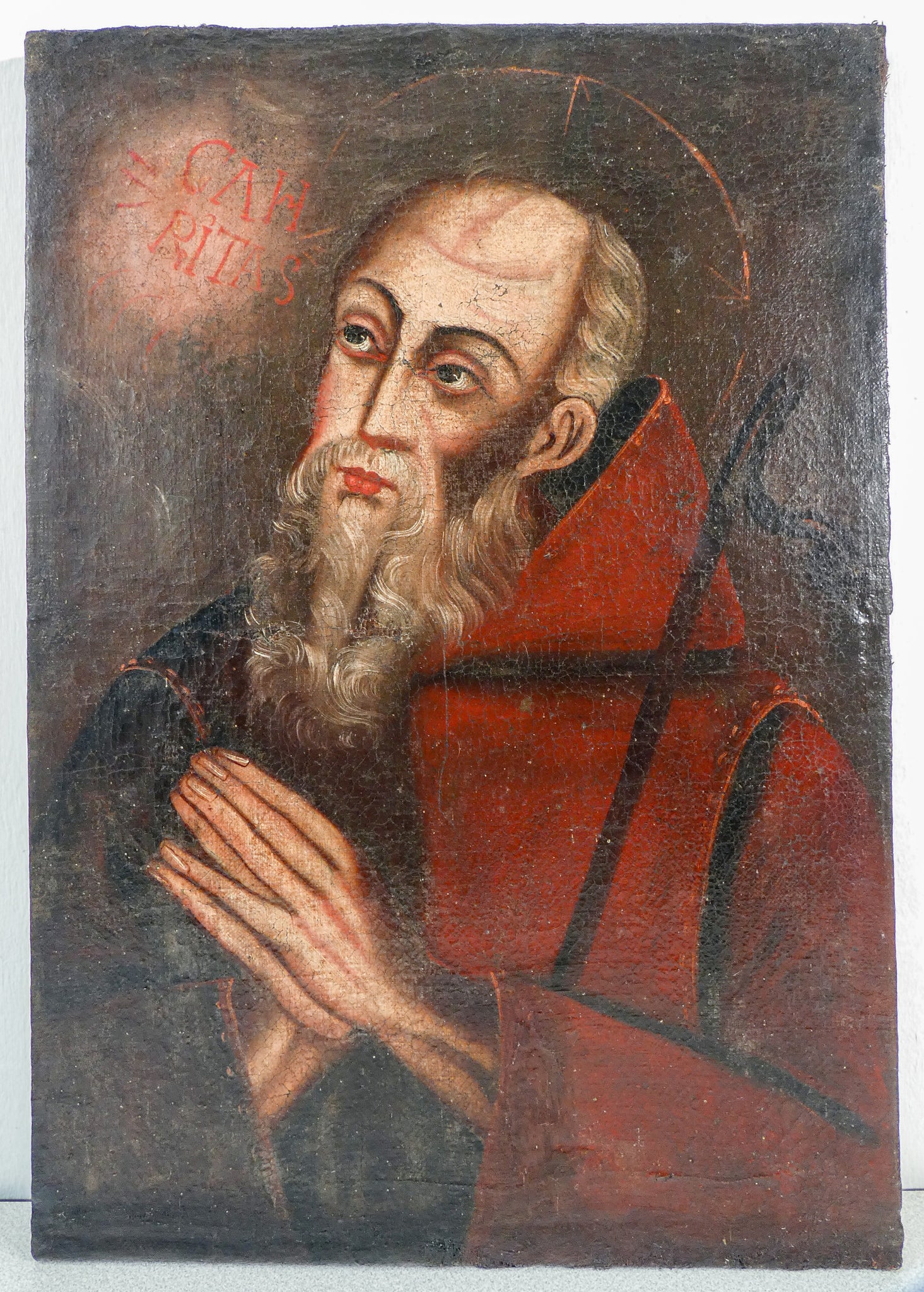 quadro santo epoca 1600 monaco abate ritratto volto dipinto olio tela antico