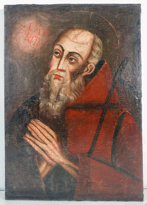 quadro santo epoca 1600 monaco abate ritratto volto dipinto olio tela antico