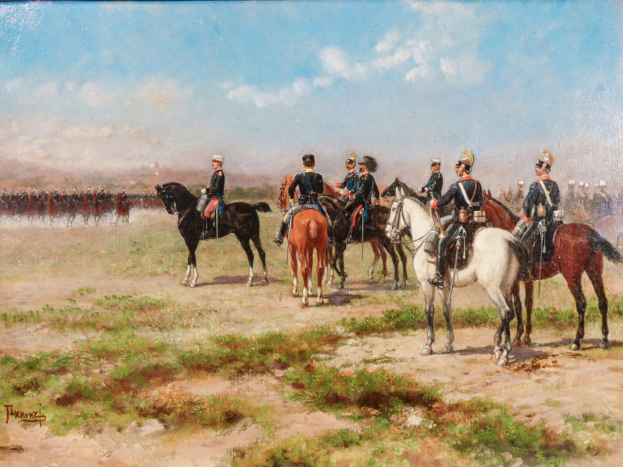 quadro sebastiano panunzi epoca 1800 manovre militari dipinto olio tela