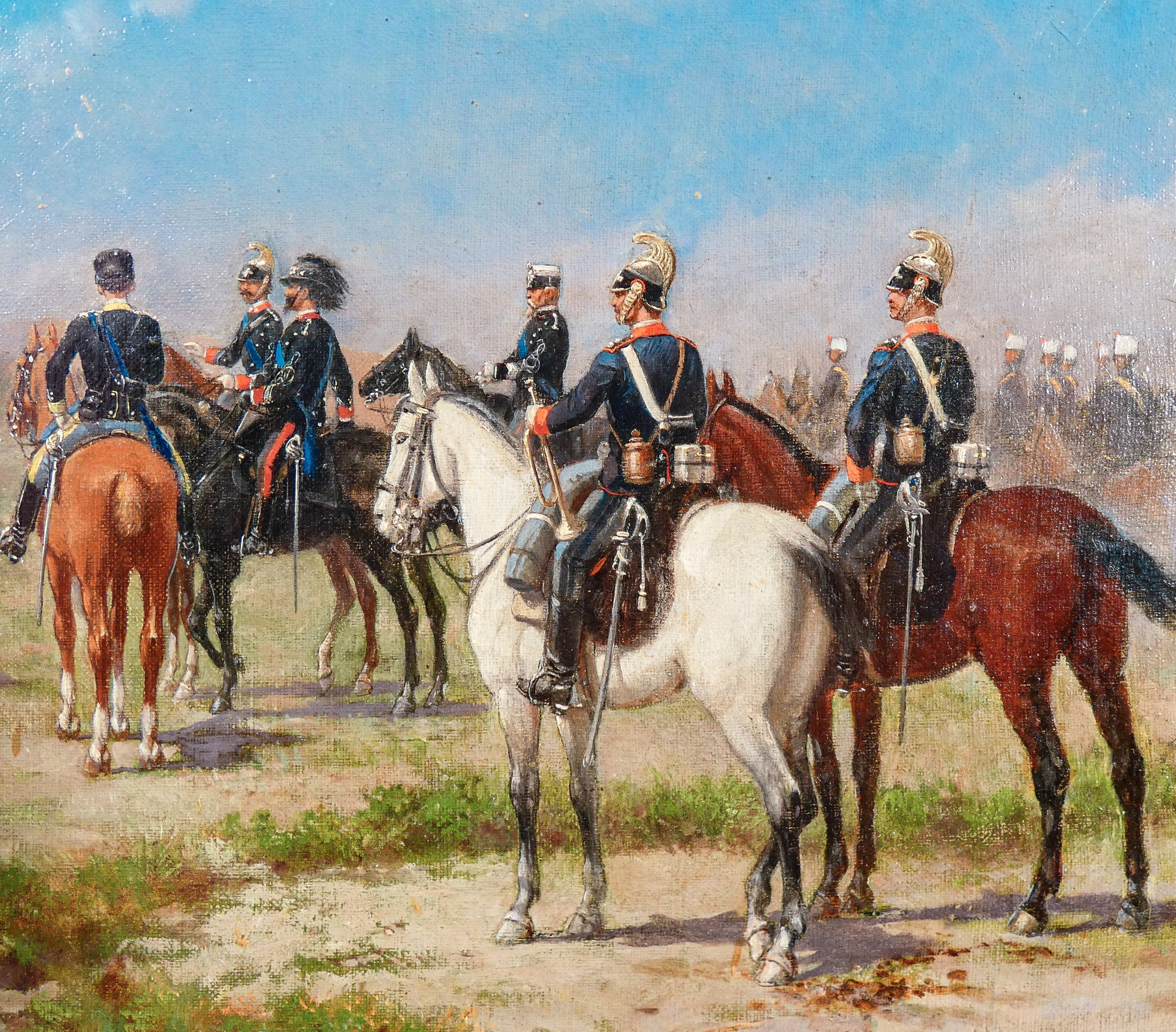 quadro sebastiano panunzi epoca 1800 manovre militari dipinto olio tela