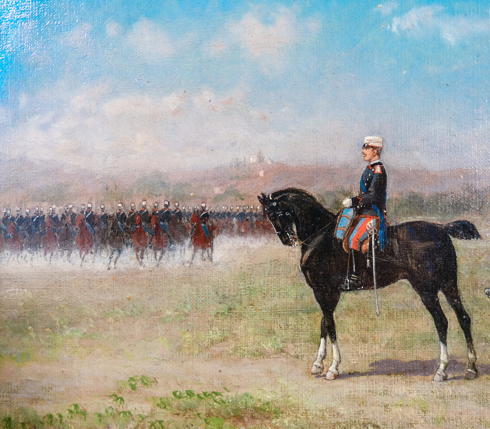 quadro sebastiano panunzi epoca 1800 manovre militari dipinto olio tela