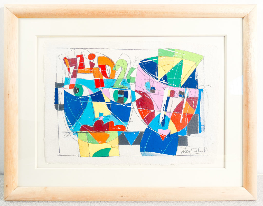 quadro ugo nespolo dipinto disegno tempera carta torino ritratto astratto