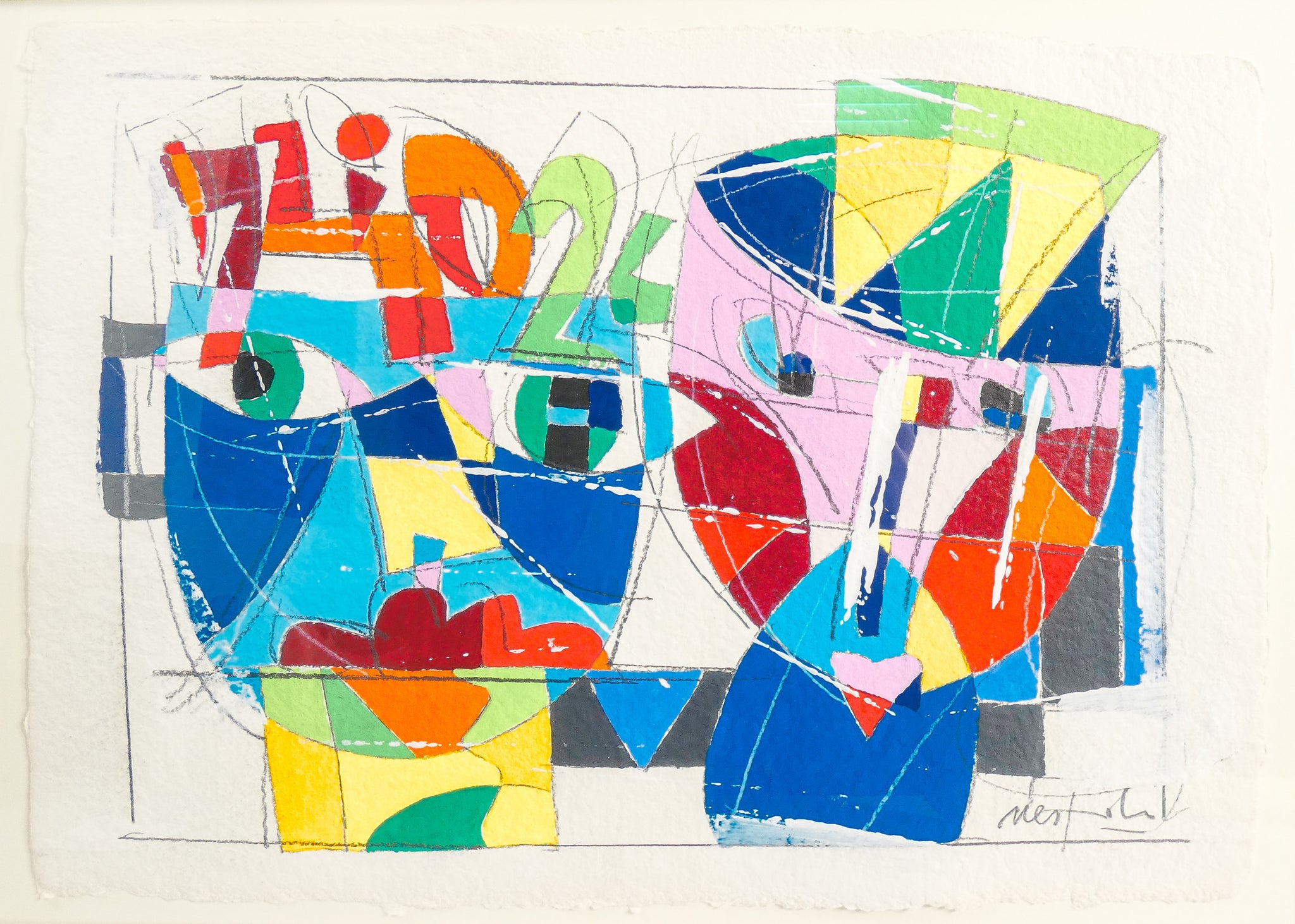 quadro ugo nespolo dipinto disegno tempera carta torino ritratto astratto