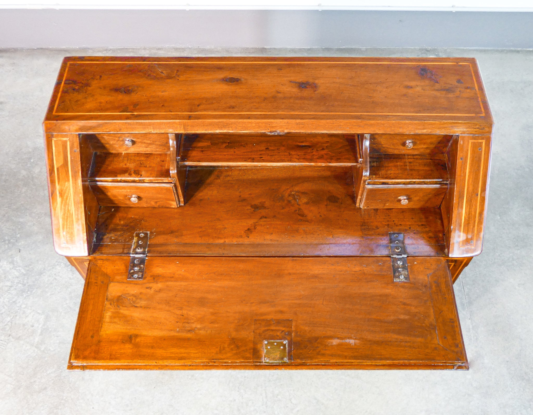 ribalta secretaire luigi xvi legno noce intarsiato epoca 1700 cassetti antica