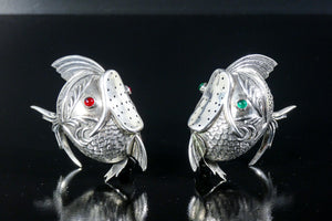 saliera pepiera argento 800 scultura pesce spagna sale e pepe epoca 1900