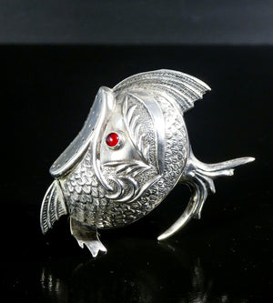 saliera pepiera argento 800 scultura pesce spagna sale e pepe epoca 1900