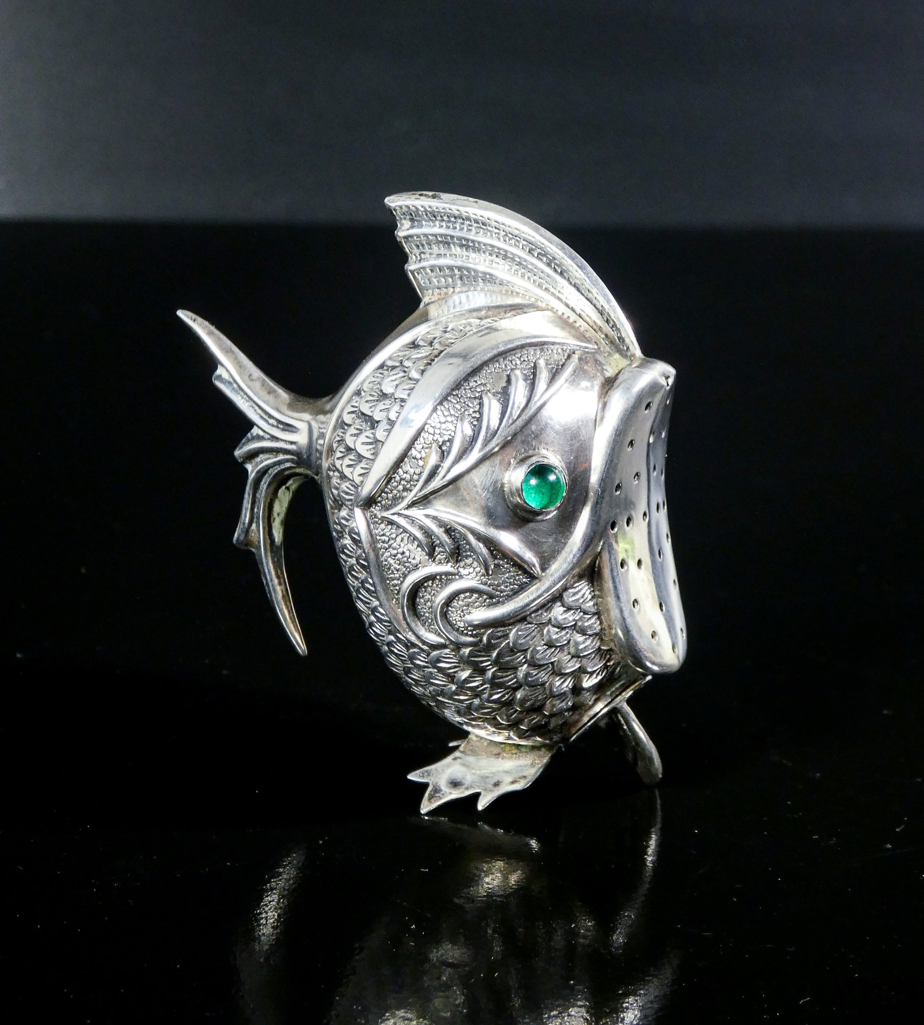 saliera pepiera argento 800 scultura pesce spagna sale e pepe epoca 1900
