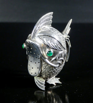 saliera pepiera argento 800 scultura pesce spagna sale e pepe epoca 1900