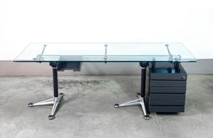 scrivania design bruce burdick per herman miller tavolo vetro alluminio 1980s