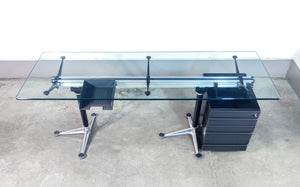 scrivania design bruce burdick per herman miller tavolo vetro alluminio 1980s