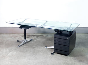 scrivania design bruce burdick per herman miller tavolo vetro alluminio 1980s