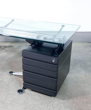 scrivania design bruce burdick per herman miller tavolo vetro alluminio 1980s