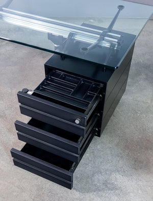 scrivania design bruce burdick per herman miller tavolo vetro alluminio 1980s