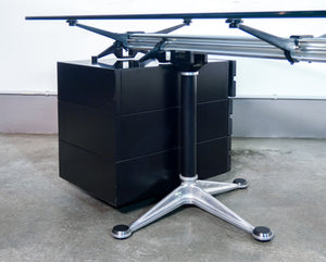 scrivania design bruce burdick per herman miller tavolo vetro alluminio 1980s