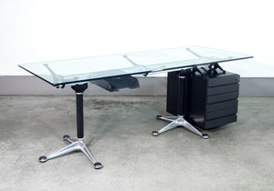 scrivania design bruce burdick per herman miller tavolo vetro alluminio 1980s