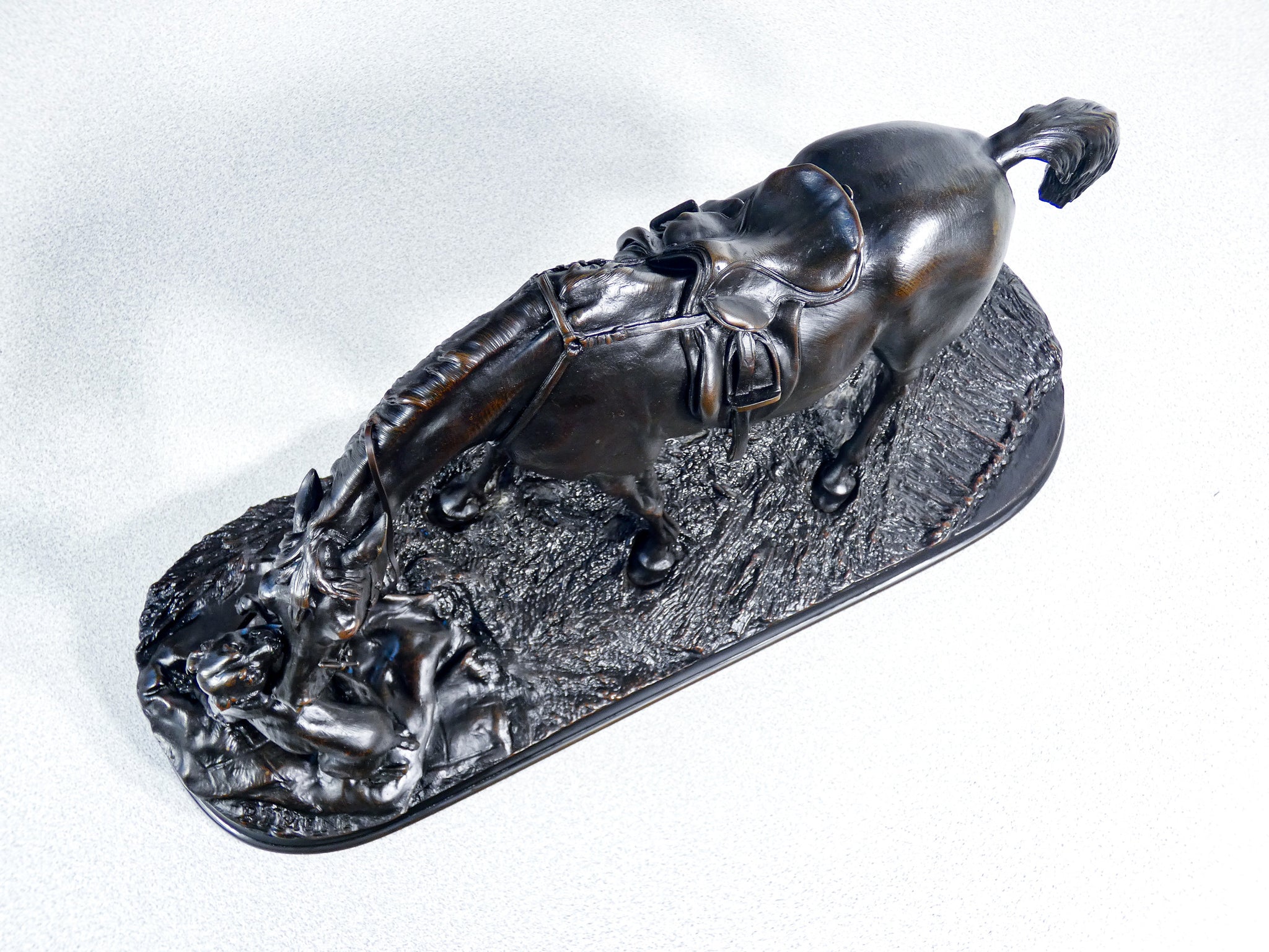 scultura bronzo pierre jules mene cavallo giumenta cane statua epoca 1800