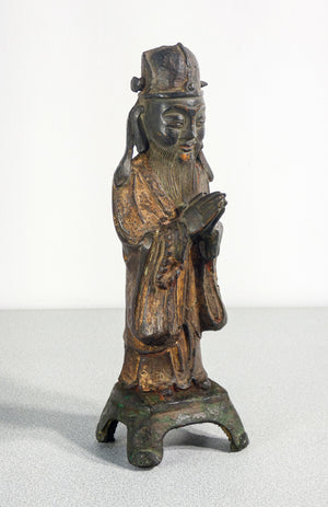 scultura dignitario cinese bronzo dorato cina dinastia qing epoca 1600 antica