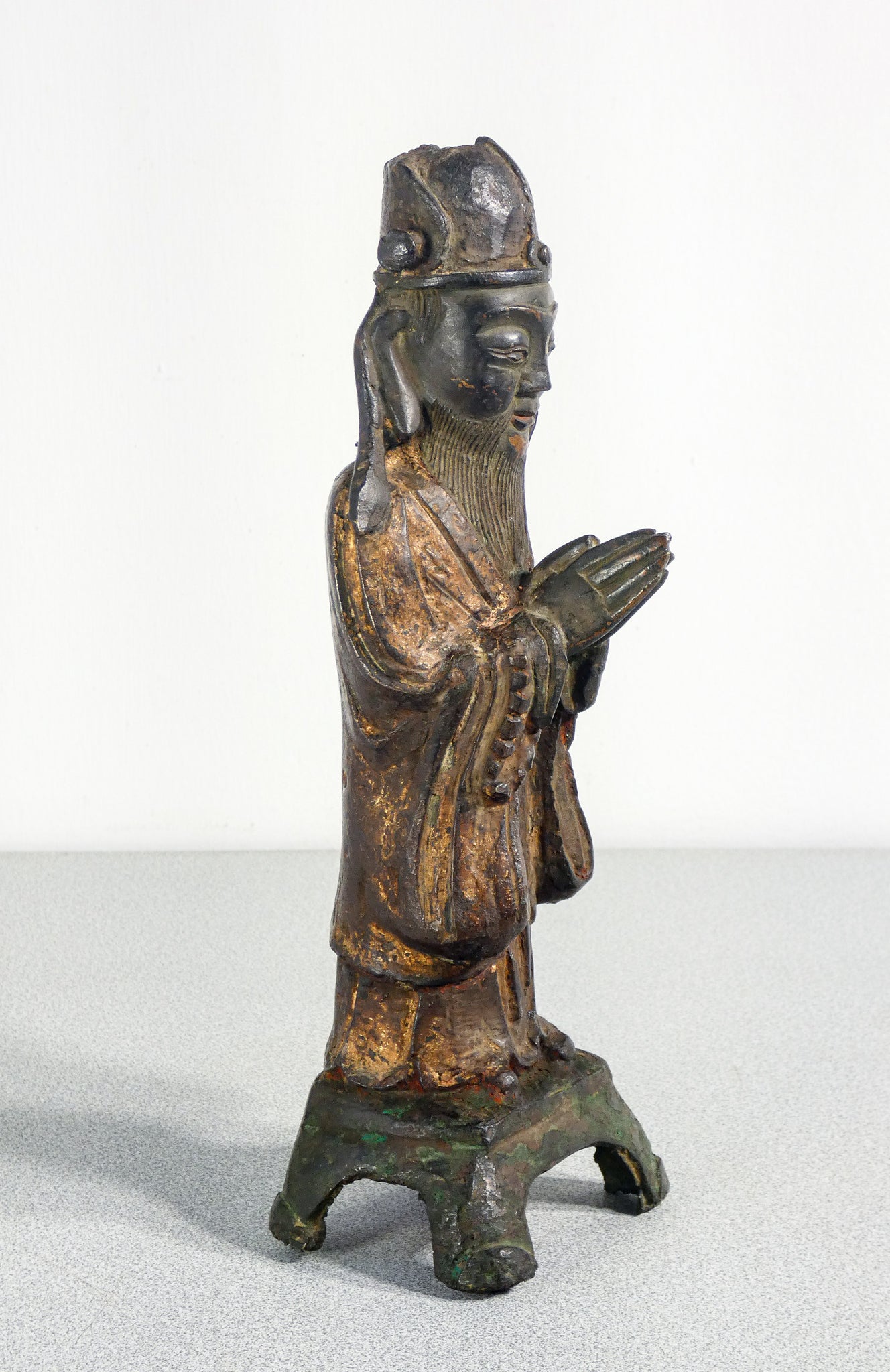 scultura dignitario cinese bronzo dorato cina dinastia qing epoca 1600 antica