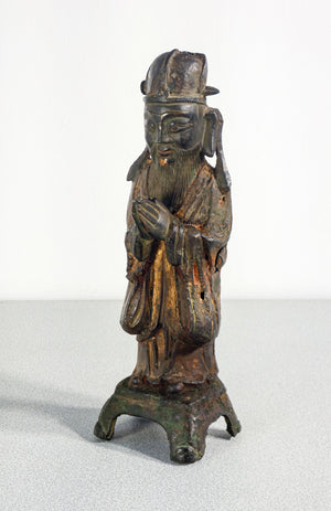 scultura dignitario cinese bronzo dorato cina dinastia qing epoca 1600 antica