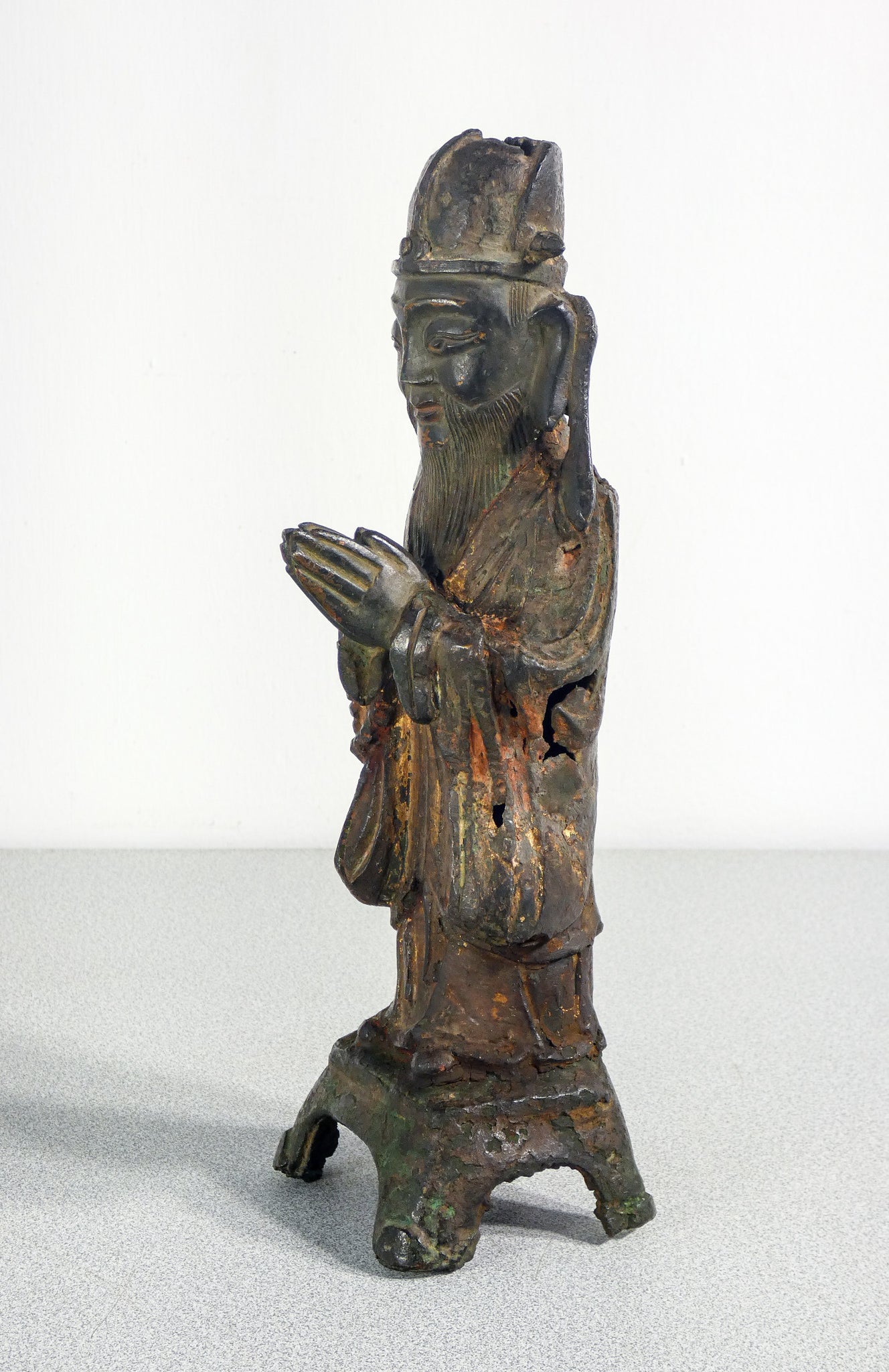 scultura dignitario cinese bronzo dorato cina dinastia qing epoca 1600 antica