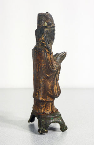 scultura dignitario cinese bronzo dorato cina dinastia qing epoca 1600 antica