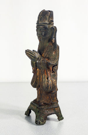 scultura dignitario cinese bronzo dorato cina dinastia qing epoca 1600 antica