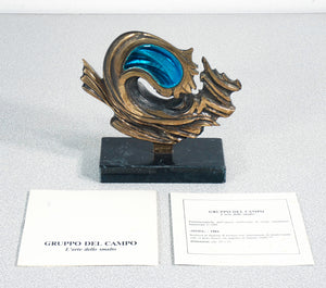 scultura firmata studio del campo metallo smalto epoca 1984 torino italia
