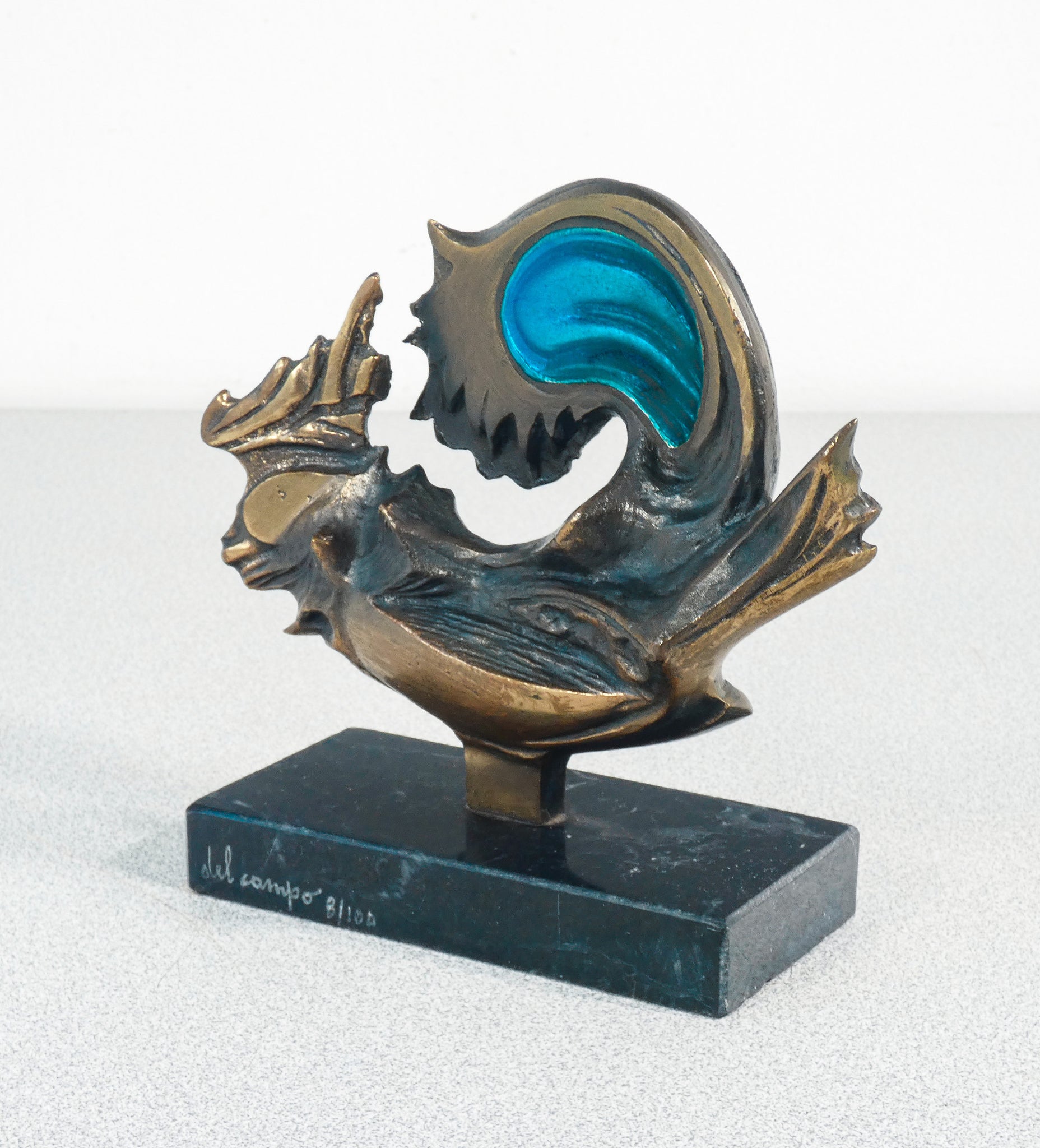 scultura firmata studio del campo metallo smalto epoca 1984 torino italia