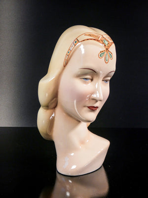 scultura porcellana antonio ronzan firmata 1940s ceramica dipinta dama busto