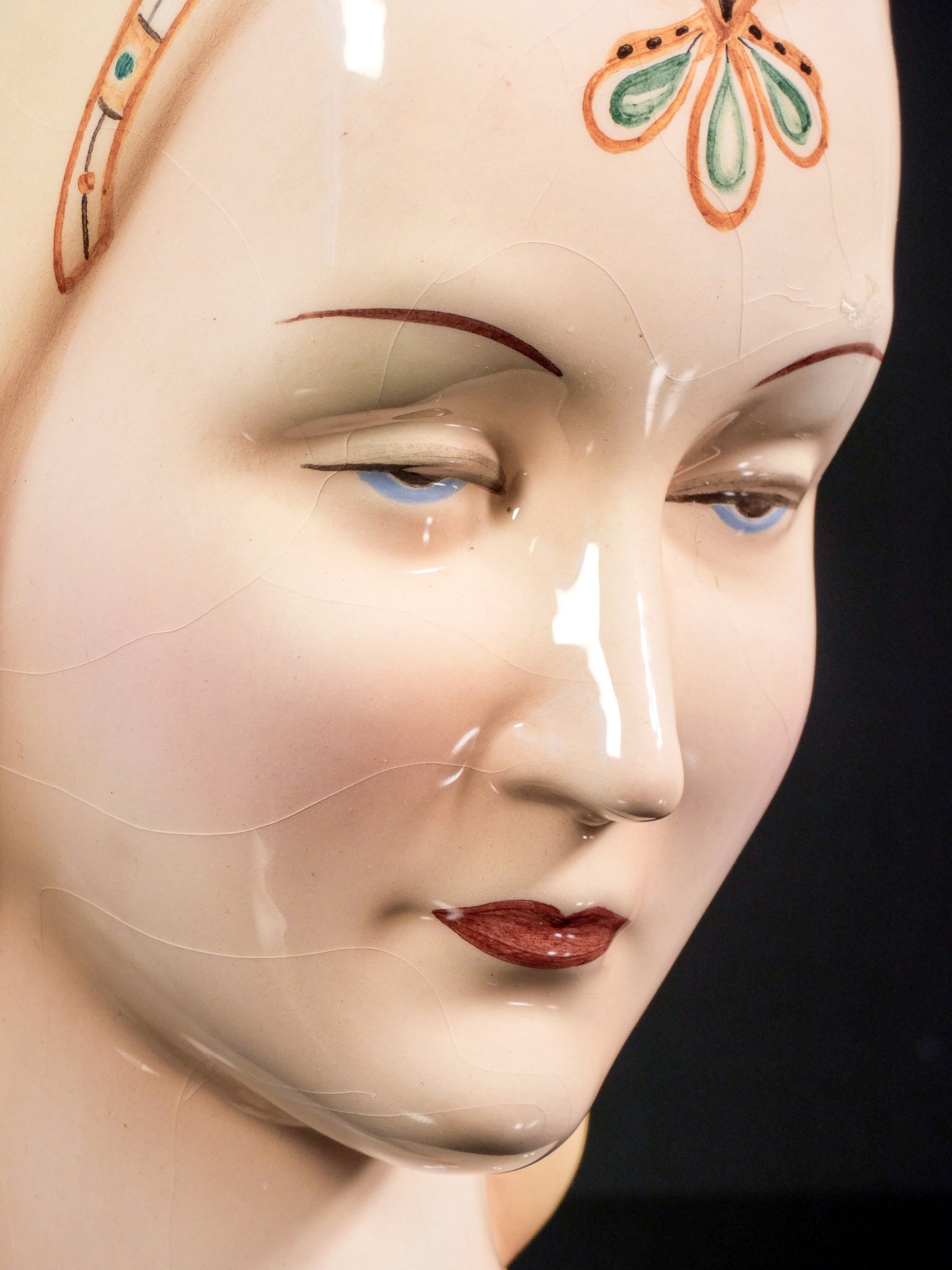 scultura porcellana antonio ronzan firmata 1940s ceramica dipinta dama busto