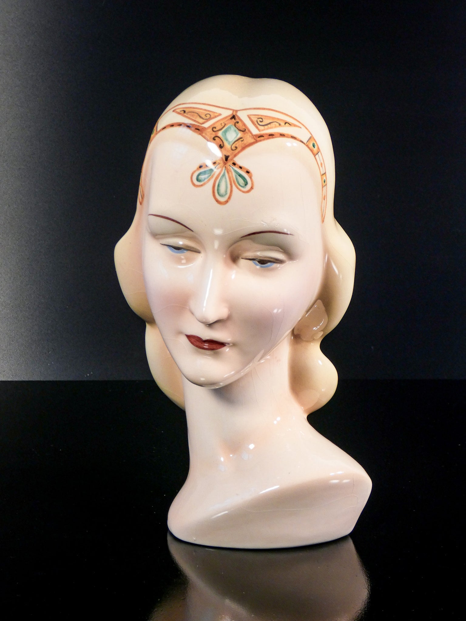 scultura porcellana antonio ronzan firmata 1940s ceramica dipinta dama busto