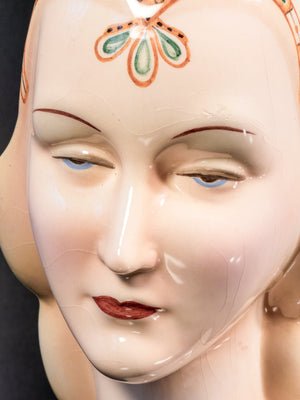 scultura porcellana antonio ronzan firmata 1940s ceramica dipinta dama busto