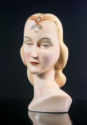 scultura porcellana antonio ronzan firmata 1940s ceramica dipinta dama busto