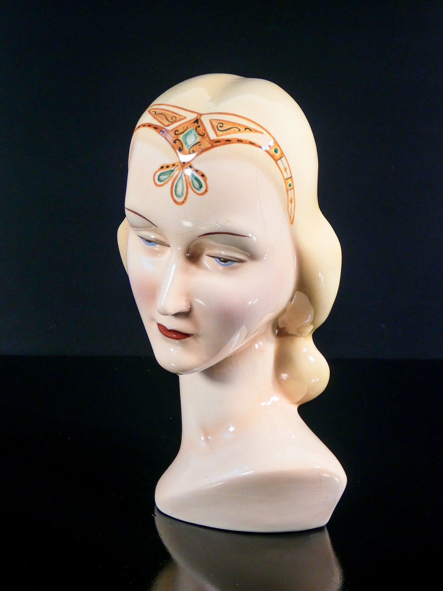 scultura porcellana antonio ronzan firmata 1940s ceramica dipinta dama busto