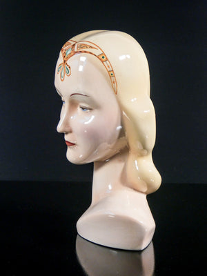 scultura porcellana antonio ronzan firmata 1940s ceramica dipinta dama busto