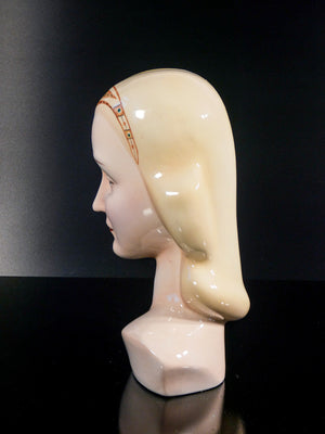 scultura porcellana antonio ronzan firmata 1940s ceramica dipinta dama busto