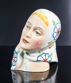 scultura porcellana antonio ronzan firmata 1940s ceramica dipinta donna busto