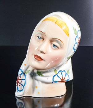 scultura porcellana antonio ronzan firmata 1940s ceramica dipinta donna busto