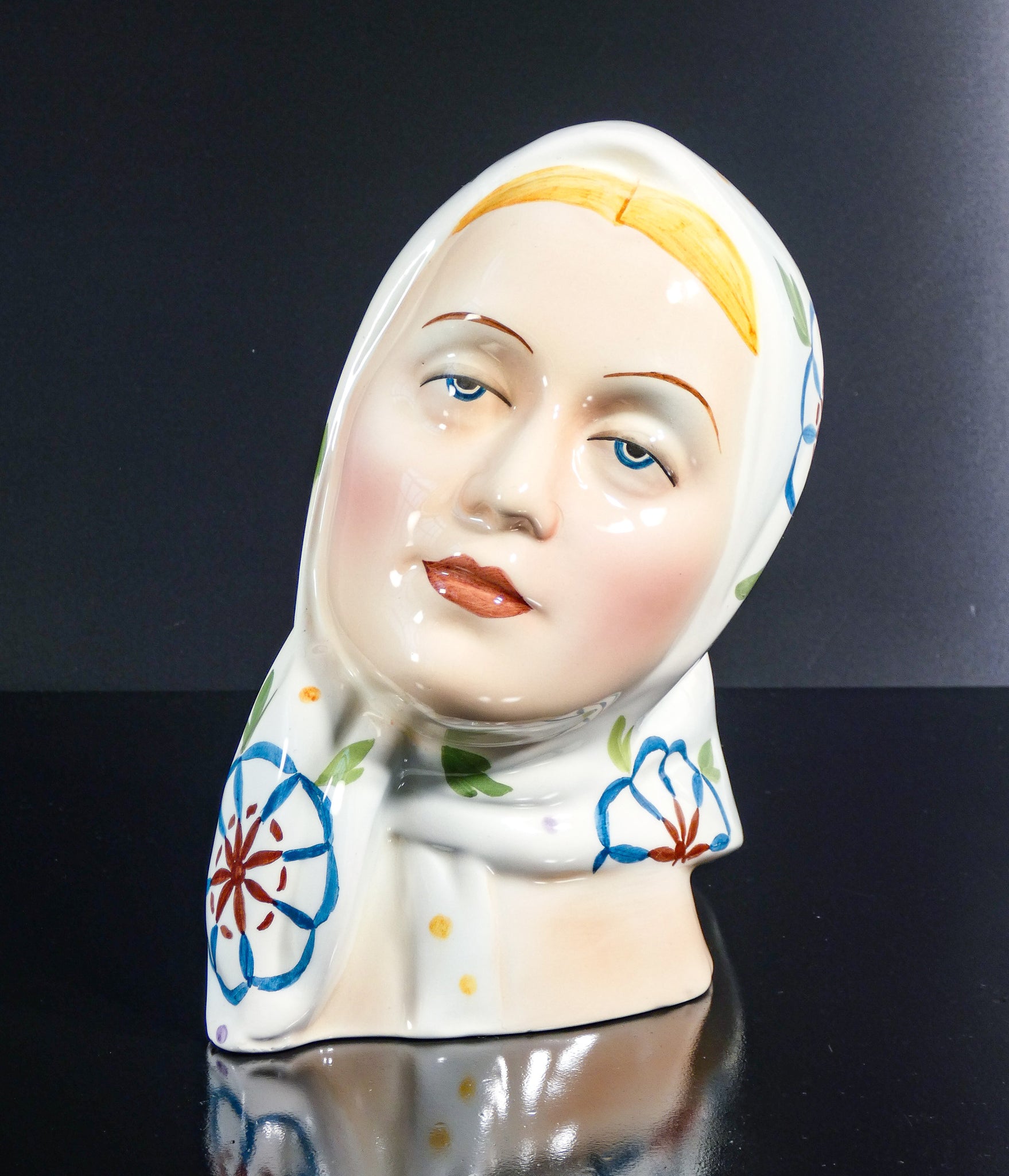 scultura porcellana antonio ronzan firmata 1940s ceramica dipinta donna busto