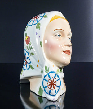 scultura porcellana antonio ronzan firmata 1940s ceramica dipinta donna busto