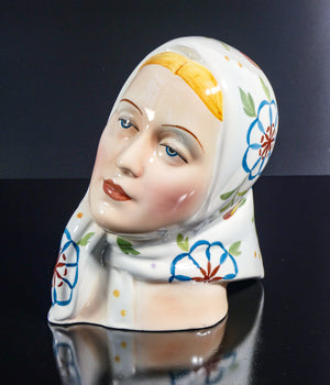 scultura porcellana antonio ronzan firmata 1940s ceramica dipinta donna busto