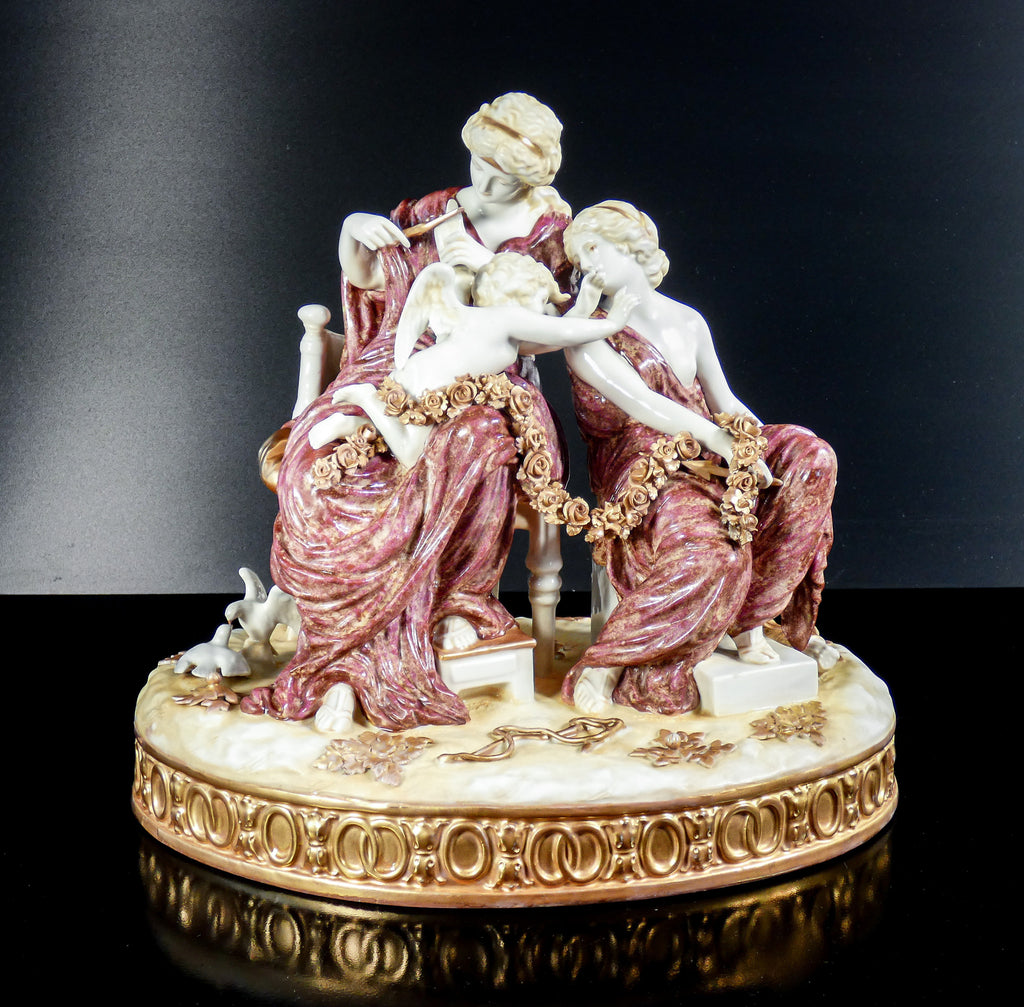 scultura porcellana cupido punito venere psiche meissen dresda statua epoca