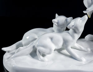scultura porcellana kpm berlin erich schmidt kestner gruppo volpi cuccioli