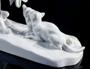 scultura porcellana kpm berlin erich schmidt kestner gruppo volpi cuccioli