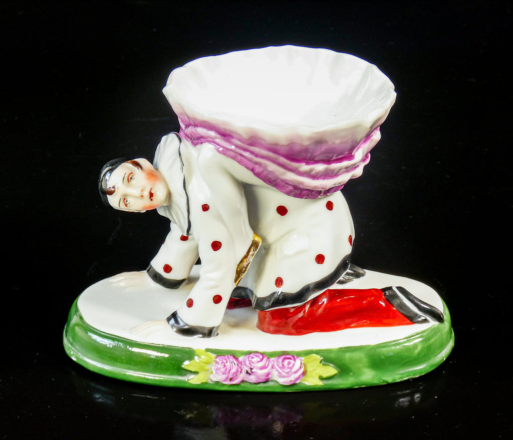 scultura porcellana sitzendorf germania pierrot saliera figurina art deco