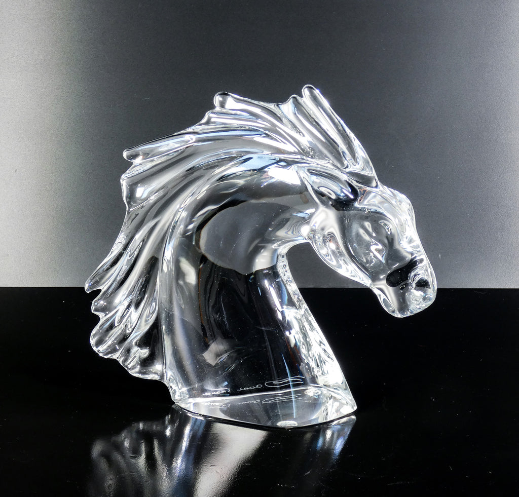 scultura testa cavallo daum france firmata cristallo vetro trasparente statua