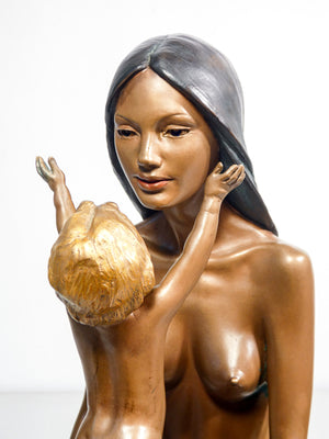 scultura vittorio tessaro mamma bambino nudo donna statua bronzo autentica