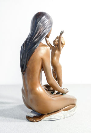 scultura vittorio tessaro mamma bambino nudo donna statua bronzo autentica